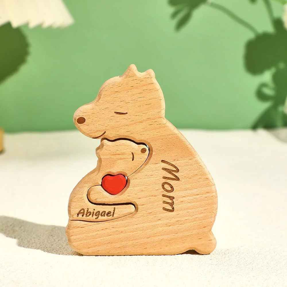 Familjepussel i trä med björnar