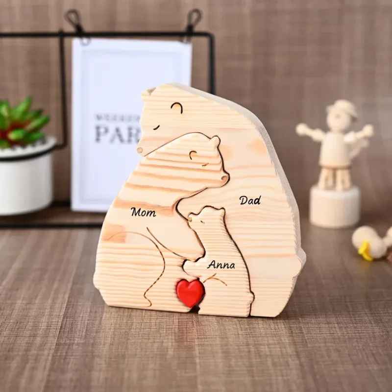 Familjepussel i trä med björnar