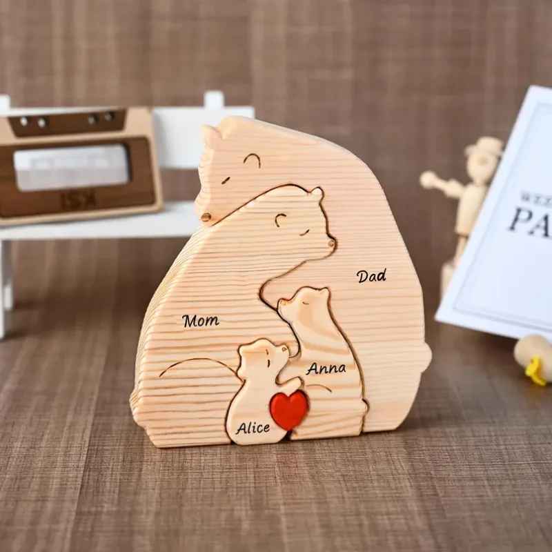 Familjepussel i trä med björnar