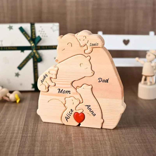 Familjepussel i trä med björnar